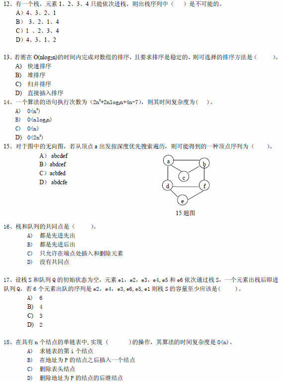 桂林电子科技大学2010年在职GCT数据结构与程序设计试题