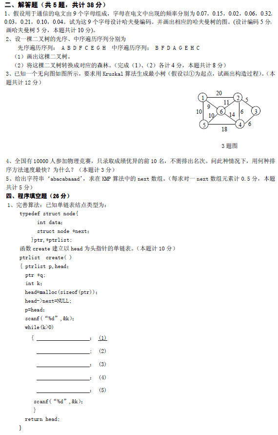 桂林电子科技大学2010年在职GCT数据结构与程序设计试题