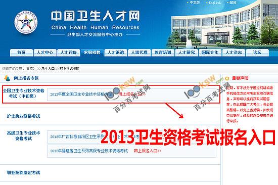 2013年卫生专业技术资格考试网上报名入口