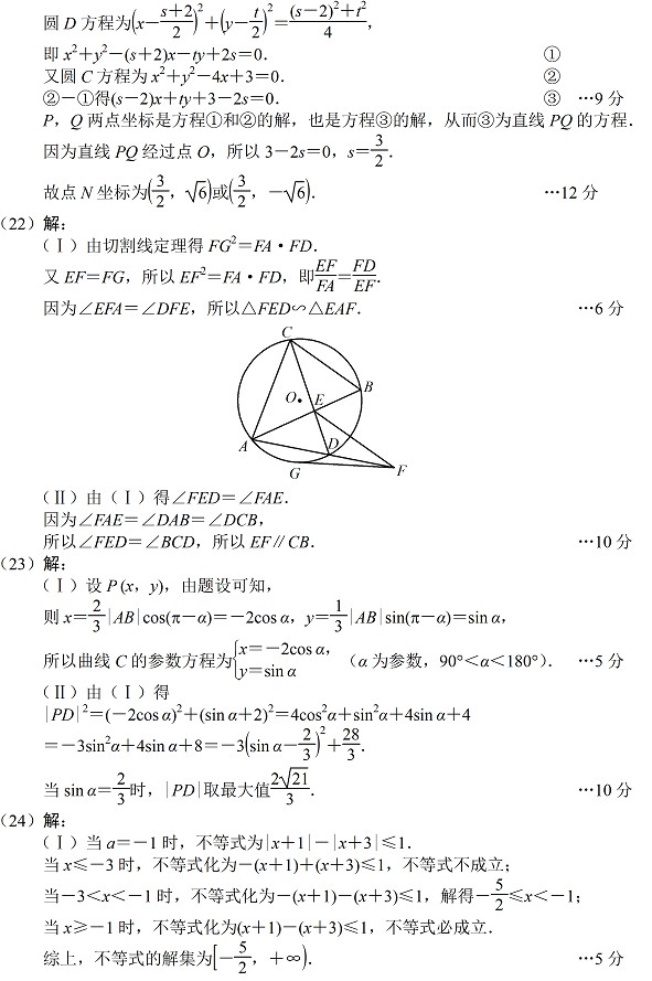 2014唐山二模数学试题及答案