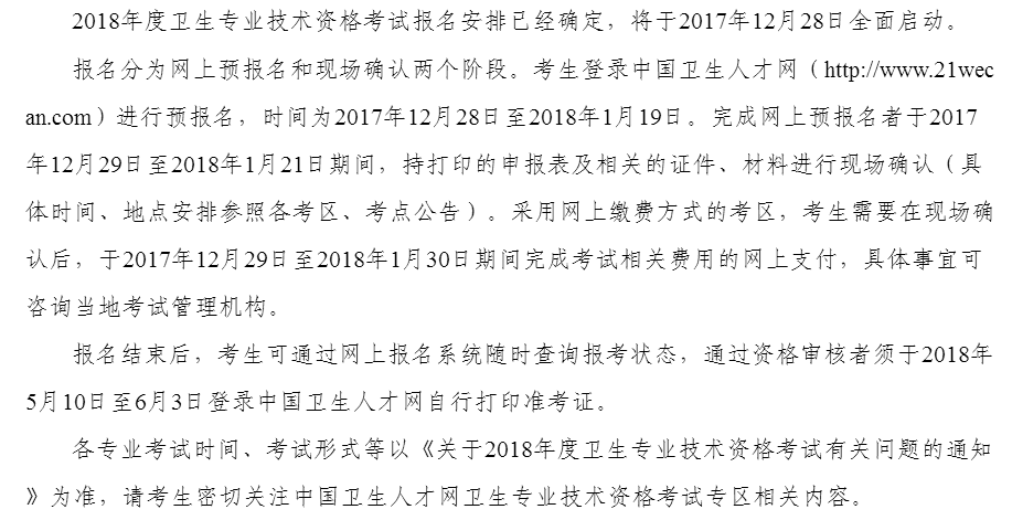 2018卫生资格考试现场确认时间